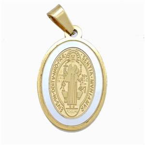 Jesus Charms Stainless Steel Oval Pendant Pave Shell Gold Plated, approx 17-25mm