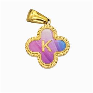 Stainless Steel Clover Pendant Letter-K Painted Gold Plated, approx 15mm