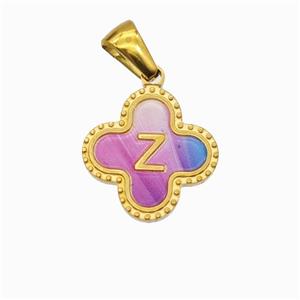 Stainless Steel Clover Pendant Letter-Z Painted Gold Plated, approx 15mm