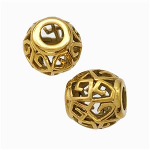 Titanium Steel Barrel Beads Large Hole Hollow Gold Plated, approx 9-10mm, 4mm hole