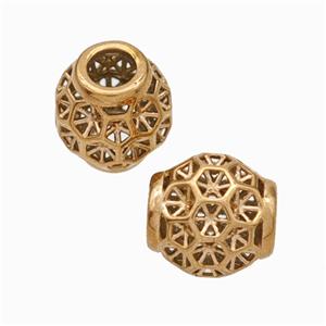 Titanium Steel Barrel Beads Large Hole Hollow Rose Gold, approx 9-10mm, 4mm hole