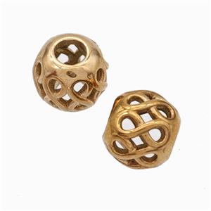 Titanium Steel Round Beads Large Hole Hollow Rose Gold, approx 9-10mm, 4mm hole