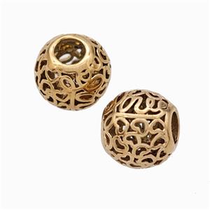 Titanium Steel Round Beads Large Hole Hollow Rose Gold, approx 9-10mm, 4mm hole