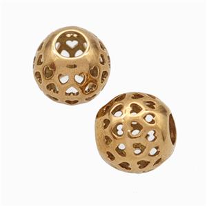 Titanium Steel Round Beads Large Hole Hollow Rose Gold, approx 9-10mm, 4mm hole