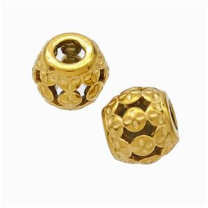 Titanium Steel Round Beads Large Hole Hollow Gold Plated, approx 9-10mm, 4mm hole