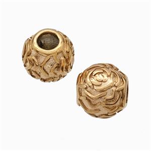 Titanium Steel Round Beads Large Hole Flower Rose Gold, approx 9-10mm, 4mm hole