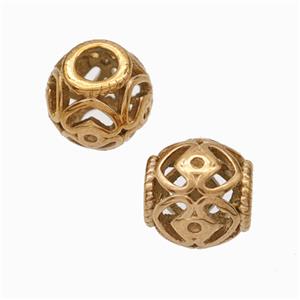 Titanium Steel Round Beads Large Hole Hollow Rose Gold, approx 9-10mm, 4mm hole