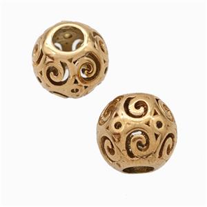 Titanium Steel Round Beads Large Hole Hollow Rose Gold, approx 9-10mm, 4mm hole