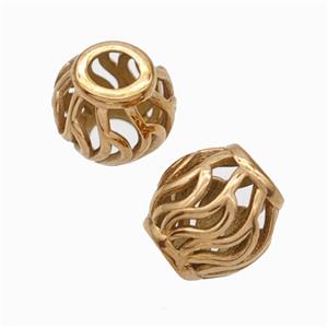 Titanium Steel Barrel Beads Large Hole Hollow Rose Gold, approx 9-10mm, 4mm hole