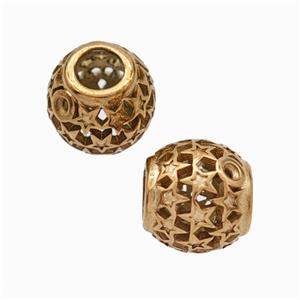 Titanium Steel Round Beads Large Hole Hollow Star Rose Gold, approx 9-10mm, 4mm hole