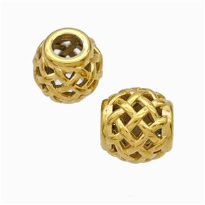 Titanium Steel Round Beads Large Hole Hollow Gold Plated, approx 9-10mm, 4mm hole