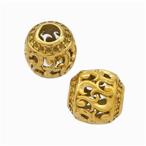 Titanium Steel Barrel Beads Large Hole Hollow Gold Plated, approx 9-10mm, 4mm hole