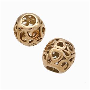 Titanium Steel Round Beads Large Hole Hollow Heart Rose Gold, approx 9-10mm, 4mm hole