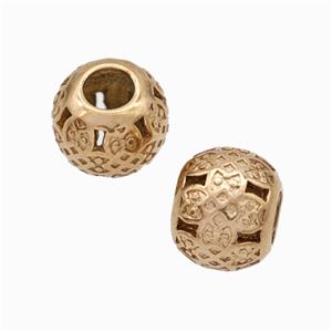 Titanium Steel Round Beads Large Hole Hollow Rose Gold, approx 9-10mm, 4mm hole