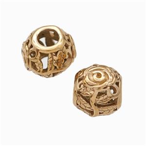 Titanium Steel Round Beads Large Hole Hollow Flower Rose Gold, approx 9-10mm, 4mm hole