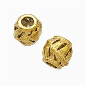 Titanium Steel Barrel Beads Large Hole Hollow Gold Plated, approx 9-10mm, 4mm hole