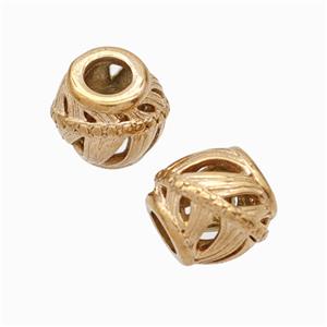 Titanium Steel Barrel Beads Large Hole Hollow Rose Gold, approx 9-10mm, 4mm hole