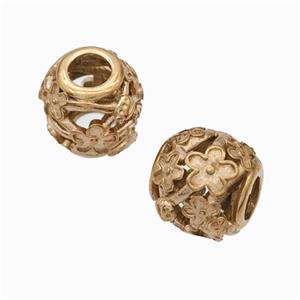 Titanium Steel Barrel Beads Large Hole Hollow Flower Rose Gold, approx 9-10mm, 4mm hole