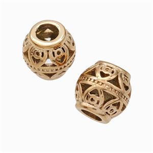 Titanium Steel Barrel Beads Large Hole Hollow Rose Gold, approx 9-10mm, 4mm hole