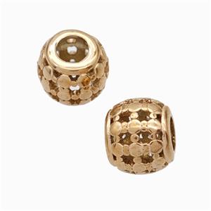 Titanium Steel Round Beads Large Hole Hollow Rose Gold, approx 9-10mm, 4mm hole