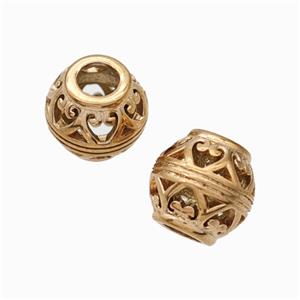 Titanium Steel Barrel Beads Large Hole Hollow Rose Gold, approx 9-10mm, 4mm hole