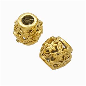 Titanium Steel Barrel Beads Large Hole Hollow Butterfly Gold Plated, approx 9-10mm, 4mm hole