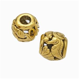 Titanium Steel Round Beads Large Hole Hollow Seahorse Gold Plated, approx 9-10mm, 4mm hole