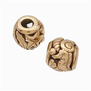 Titanium Steel Round Beads Large Hole Hollow Seahorse Rose Gold, approx 9-10mm, 4mm hole