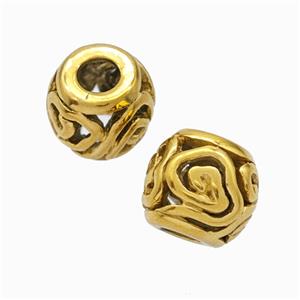 Titanium Steel Round Beads Large Hole Hollow Cloud Gold Plated, approx 9-10mm, 4mm hole