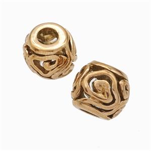 Titanium Steel Round Beads Large Hole Hollow Cloud Rose Gold, approx 9-10mm, 4mm hole