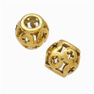 Titanium Steel Barrel Beads Large Hole Hollow Gold Plated, approx 9-10mm, 4mm hole