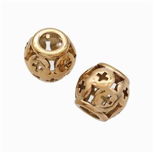 Titanium Steel Barrel Beads Large Hole Hollow Rose Gold, approx 9-10mm, 4mm hole