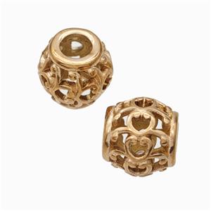 Titanium Steel Round Beads Large Hole Hollow Rose Gold, approx 9-10mm, 4mm hole