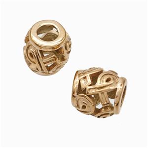 Titanium Steel Barrel Beads Large Hole Hollow Awareness Ribbons Rose Gold, approx 9-10mm, 4mm hole