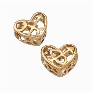 Titanium Steel Heart Beads Zodiac Sagittarius Large Hole Hollow Rose Gold, approx 12mm, 4mm hole