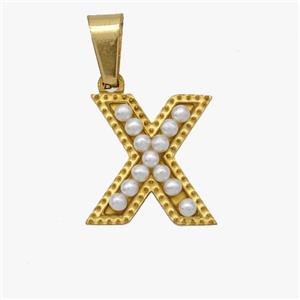 Stainless Steel Pendant Pave Pearlized Resin Letter-X Gold Plated, approx 10-15mm