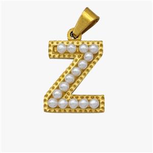 Stainless Steel Pendant Pave Pearlized Resin Letter-Z Gold Plated, approx 10-15mm