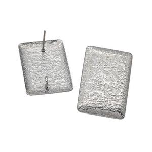 Raw Stainless Steel Rectangle Stud Earrings, approx 17-25mm