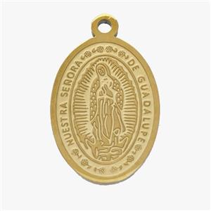 Stainless Steel Pendant Medal Virgin Mary Oval Gold Plated, approx 16-22mm