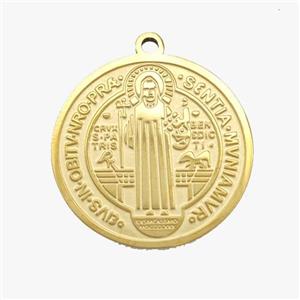 Stainless Steel Pendant Medal Jesus Circle Gold Plated, approx 20mm