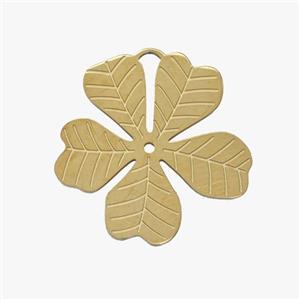 Stainless Steel Leaf Pendant Clover Gold Plated, approx 18mm