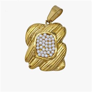 Stainless Steel Pendant Pave Pearlized Resin Gold Plated, approx 15-17.5mm