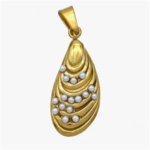 Stainless Steel Teardrop Pendant Pave Pearlized Resin Gold Plated, approx 11-22mm