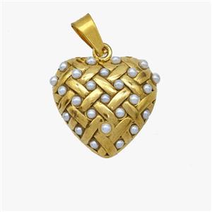 Stainless Steel Heart Pendant Pave Pearlized Resin Gold Plated, approx 16mm