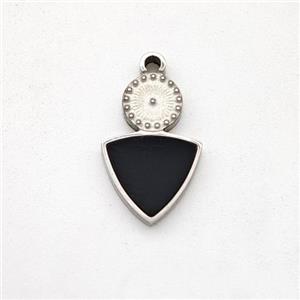 Raw Stainless Steel Triangle Pendant Pave Black Acrylic, approx 8-13mm