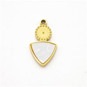 Stainless Steel Triangle Pendant Pave Shell Gold Plated, approx 8-13mm