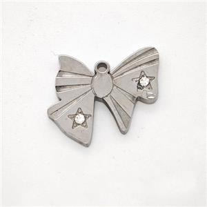 Raw Stainless Steel Bowknot Pendant Pave Rhinestone, approx 15-16mm