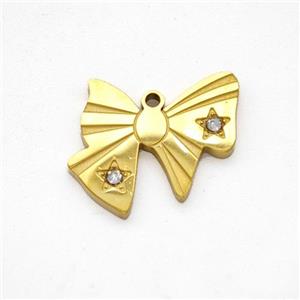 Stainless Steel Bowknot Pendant Pave Rhinestone Gold Plated, approx 15-16mm