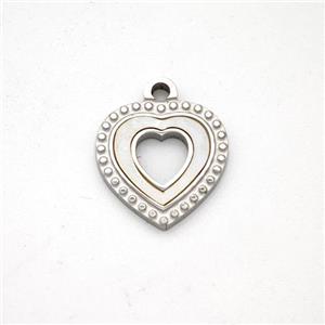 Raw Stainless Steel Heart Pendant Pave Shell, approx 12mm