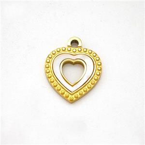 Stainless Steel Heart Pendant Pave Shell Gold Plated, approx 12mm